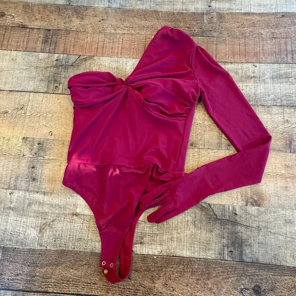 Michael Costello Red One-Shoulder Bodysuit - Picture 5 of 8
